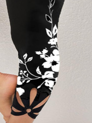 Plus Size Tight White Floral Casual Knitted Leggings