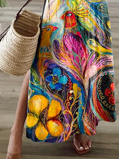 Plus Size Casual V Neck Painting Jersey Dress