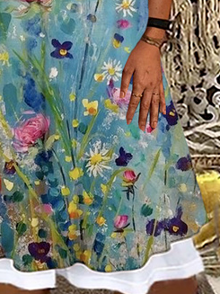 Plus Size Jersey Casual Floral Crew Neck Dress