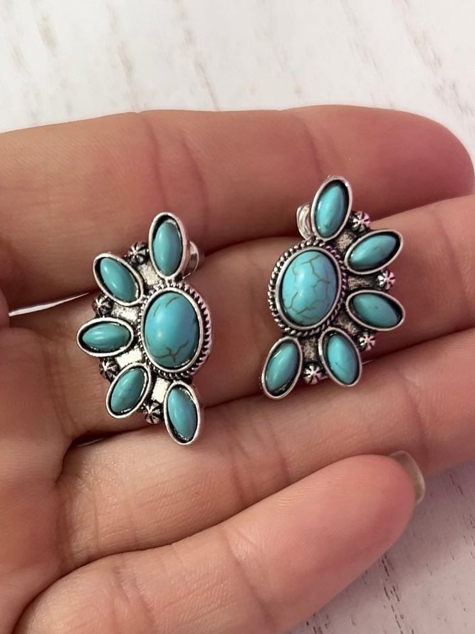 Turquoise Metal Distressed Earrings Ethnic Vintage Women's Jewelry