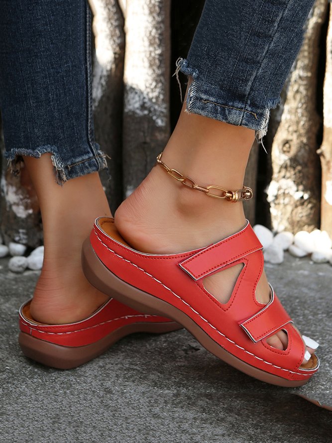 Vintage Hollow out Comfy Wedge Heel Slide Sandals