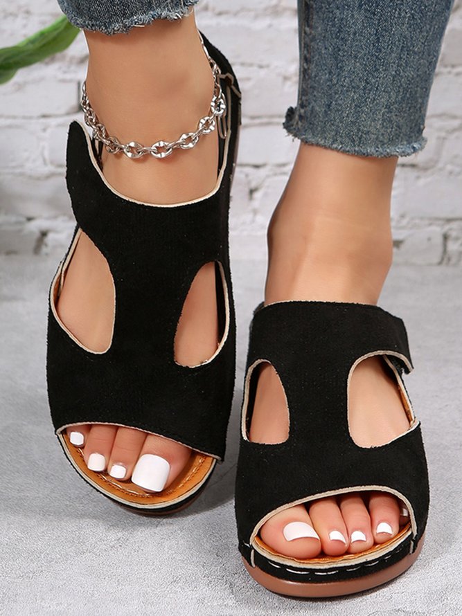 Hollow out Hook and Loop Wedge Heel Sandals