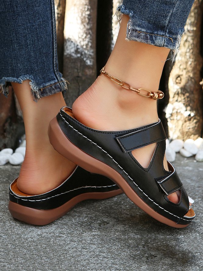 Vintage Hollow out Comfy Wedge Heel Slide Sandals