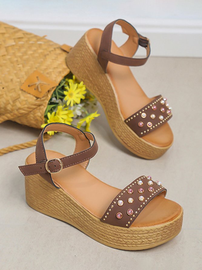 Vintage Pearl Woven Wedge Platform Sandals