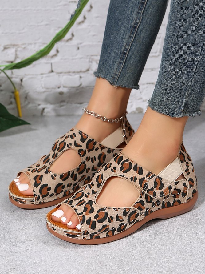 Hollow out Hook and Loop Wedge Heel Sandals