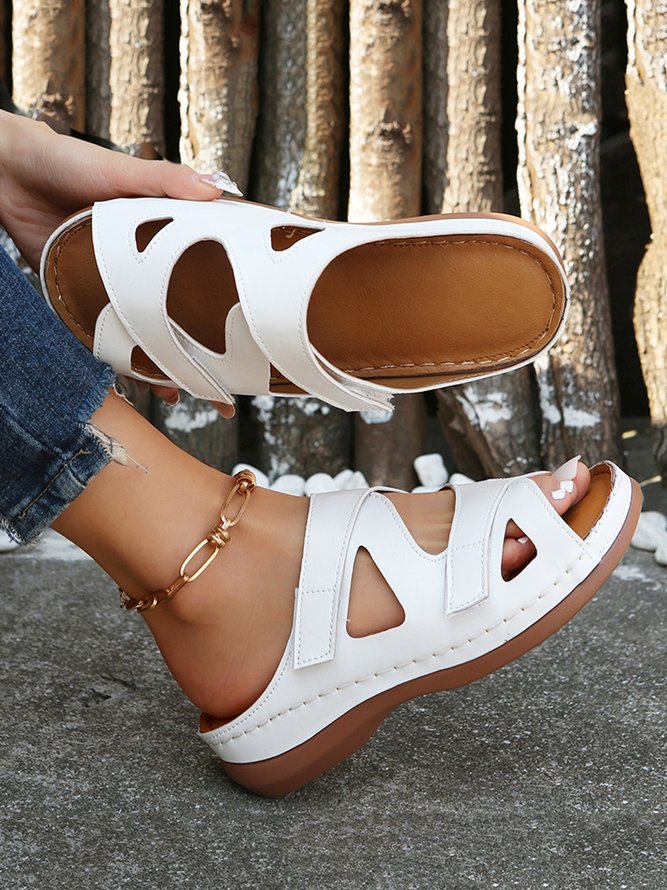 Vintage Hollow out Comfy Wedge Heel Slide Sandals