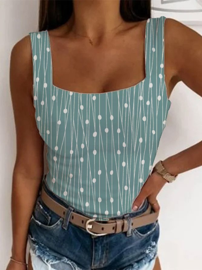 Jersey Square Neck Casual Tank Top