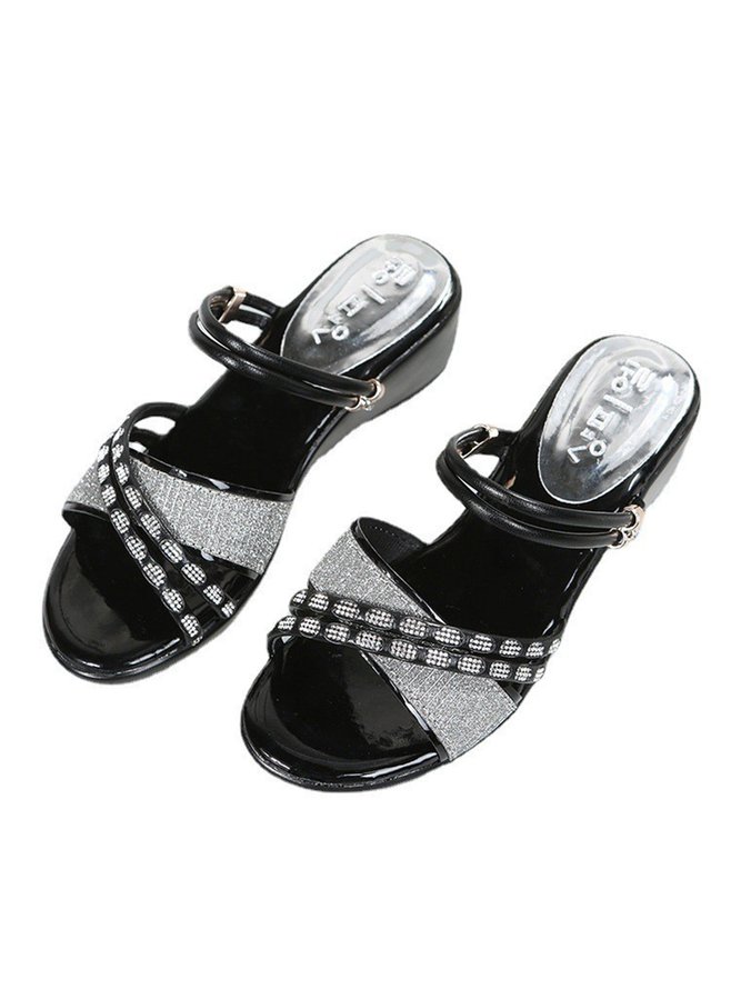 Trendy Rhinestone Wedge Sandals