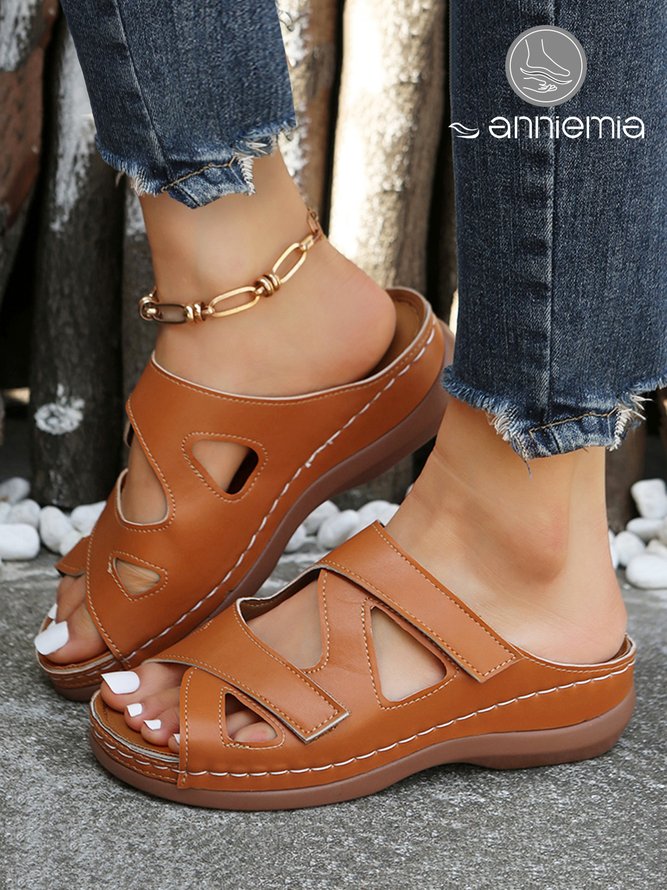 Vintage Hollow out Comfy Wedge Heel Slide Sandals