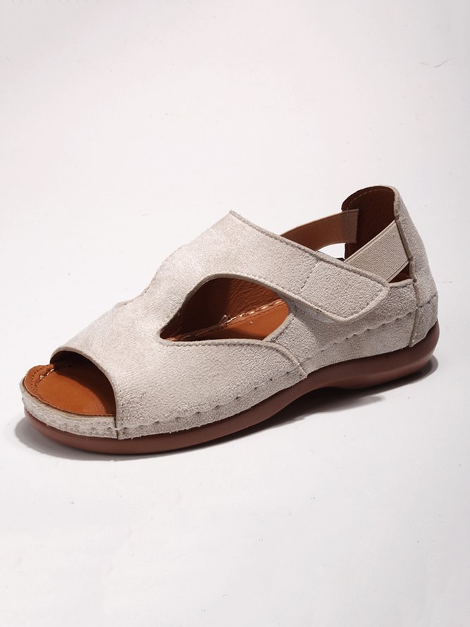 Hollow out Hook and Loop Wedge Heel Sandals