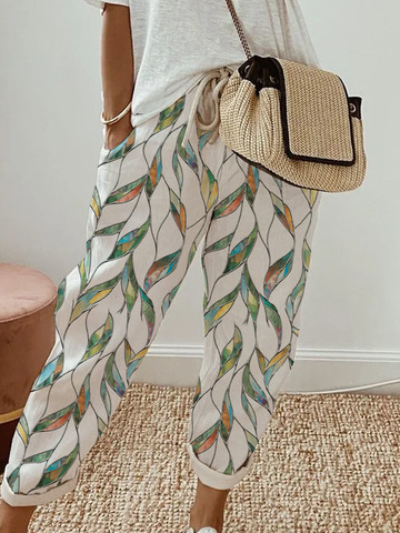 Loose Geometric Printed Lace-Up Casual Pants