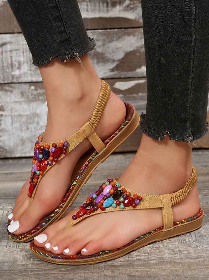 Multicolor Beaded Moccasin Vacation Thong Sandals