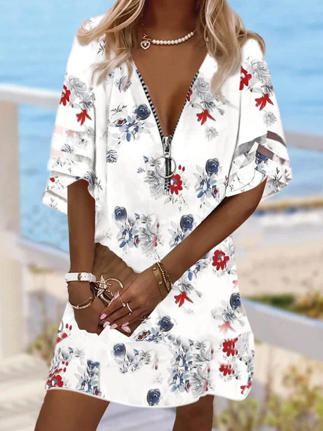Floral Loose Mesh Vacation Dress