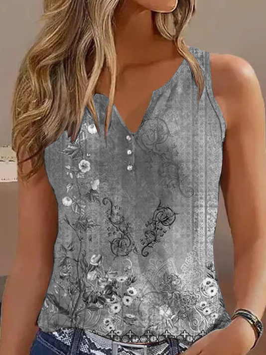 Casual Printing Ethnic Floral Tank Top
