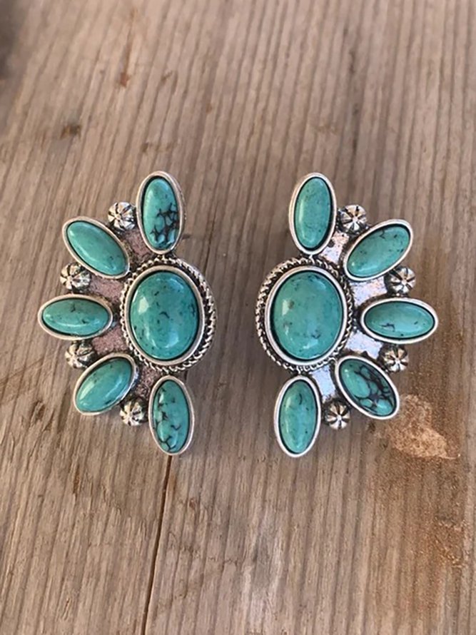 Turquoise Metal Distressed Earrings Ethnic Vintage Women's Jewelry