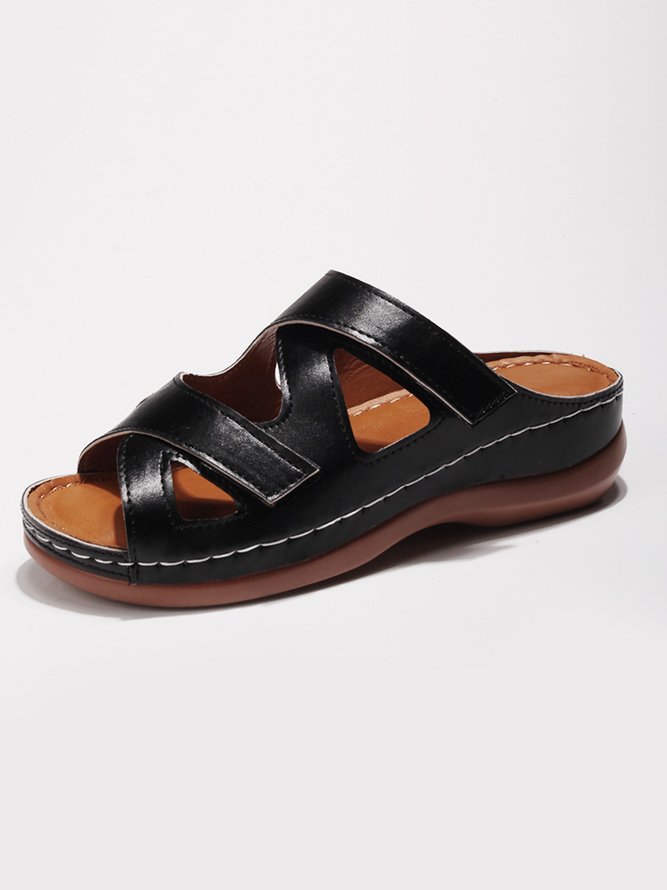 Vintage Hollow out Comfy Wedge Heel Slide Sandals
