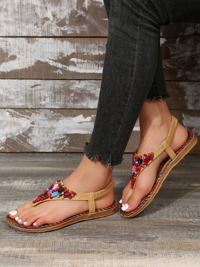 Multicolor Beaded Moccasin Vacation Thong Sandals