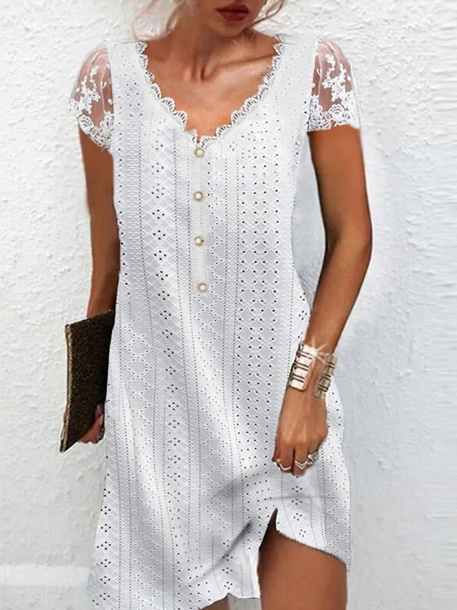 Loose Casual Plain V Neck Dress
