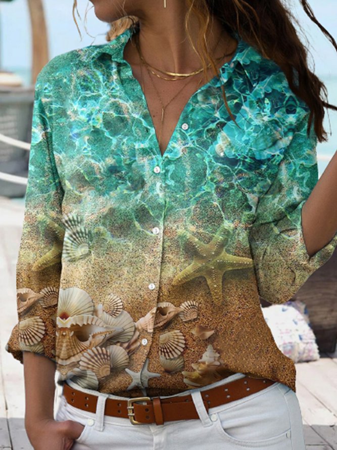 Shirt Collar Casual Starfish Loose Blouse