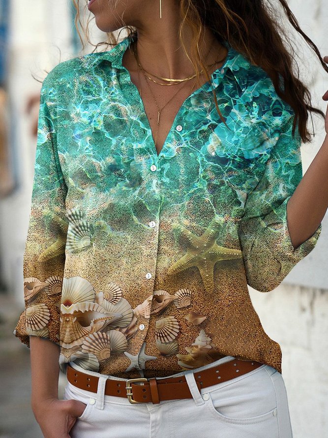 Shirt Collar Casual Starfish Loose Blouse