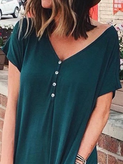 Casual Loose Buttoned Plain Dress