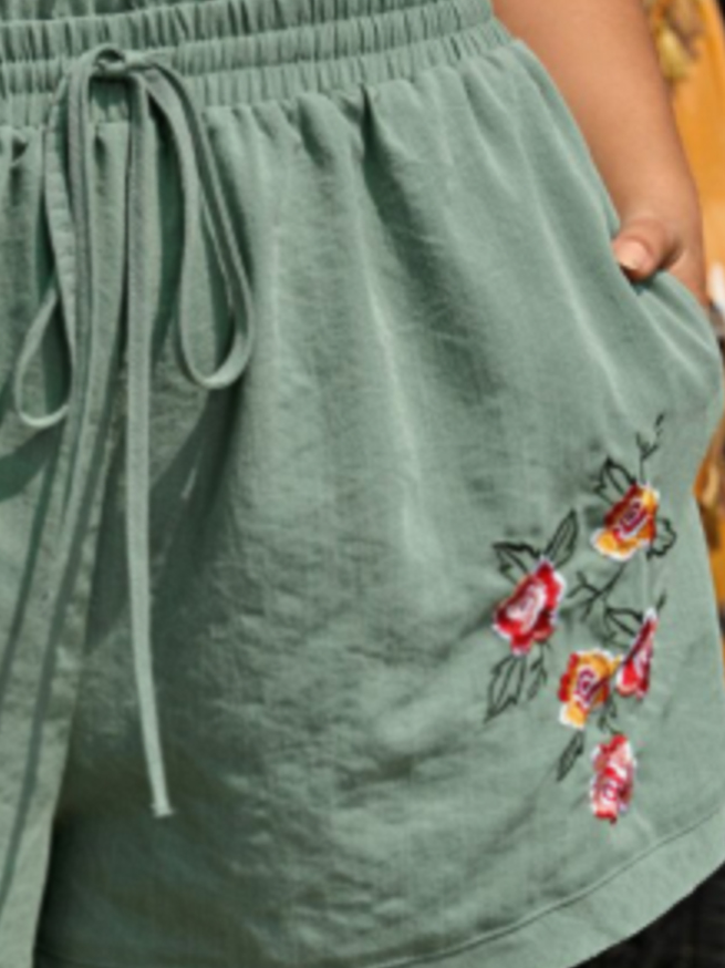 Plus Size Loose Cotton Casual Floral Shorts