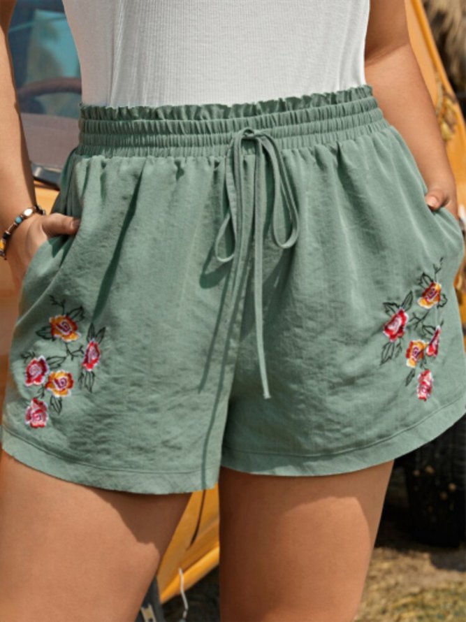 Plus Size Loose Cotton Casual Floral Shorts