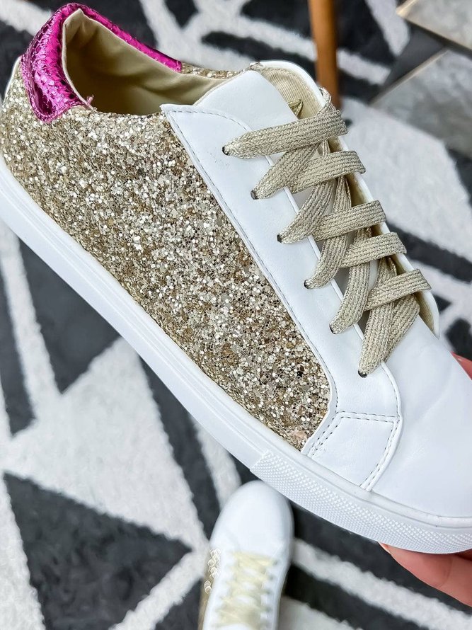 Gold Glitter Contrast Color Street Sneakers