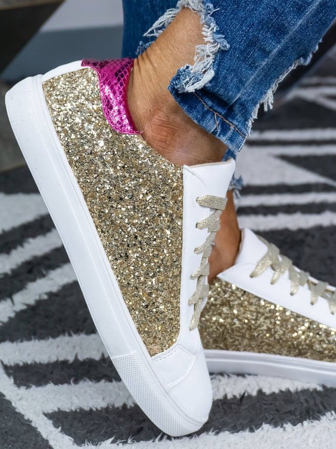 Gold Glitter Contrast Color Street Sneakers