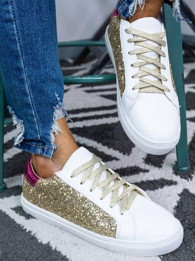Gold Glitter Contrast Color Street Sneakers