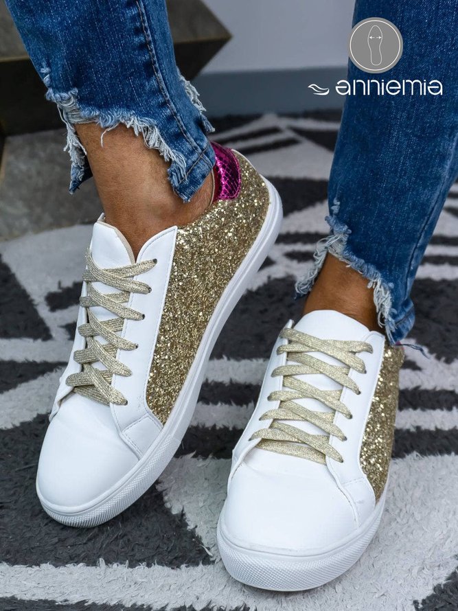 Gold Glitter Contrast Color Street Sneakers