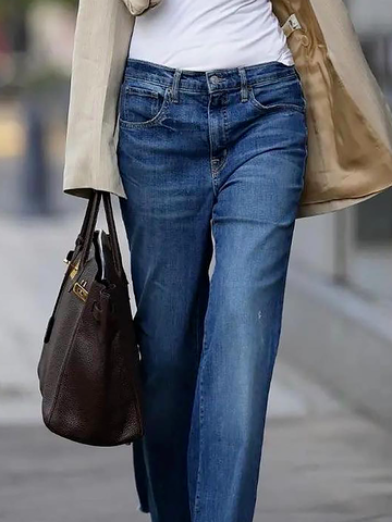 Loose Plain Denim Casual Jeans