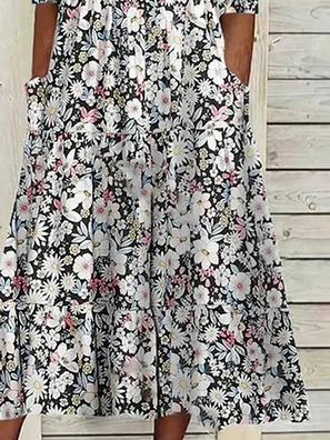 Plus Size Loose Vacation V Neck Floral Dress