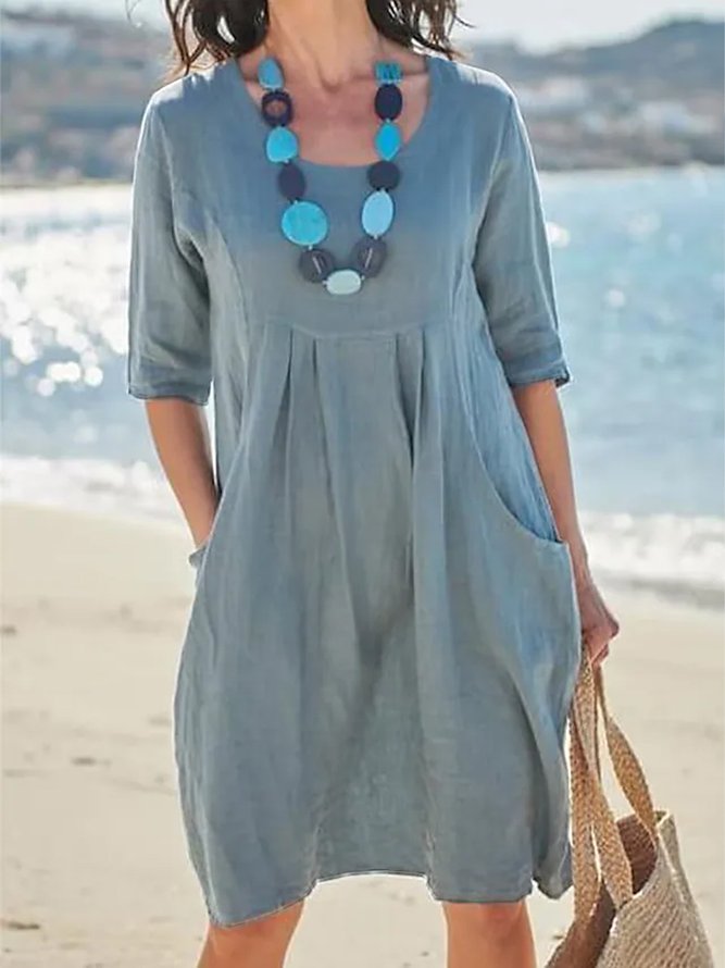 Cotton Casual Loose Crew Neck Dress