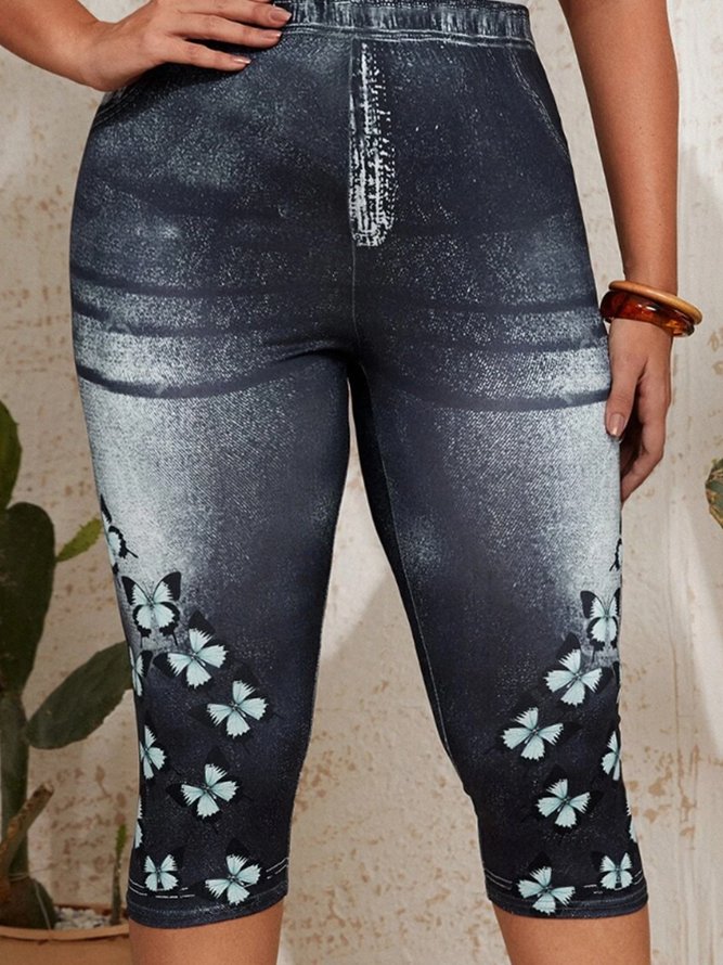 Plus Size Knitted Casual Butterfly Leggings