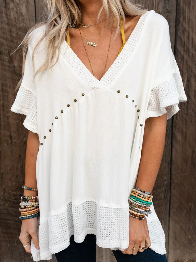 Plain Loose Casual V Neck Shirt