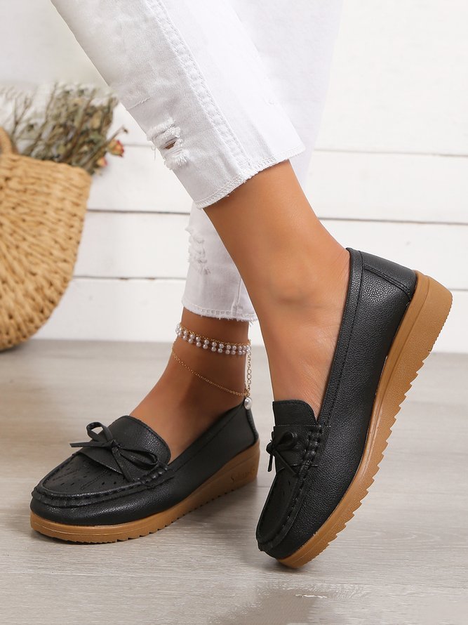 Breathable Hollow out Bow Decor Vintage Loafers