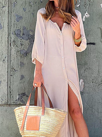 Crew Neck Plain Casual Loose Dress