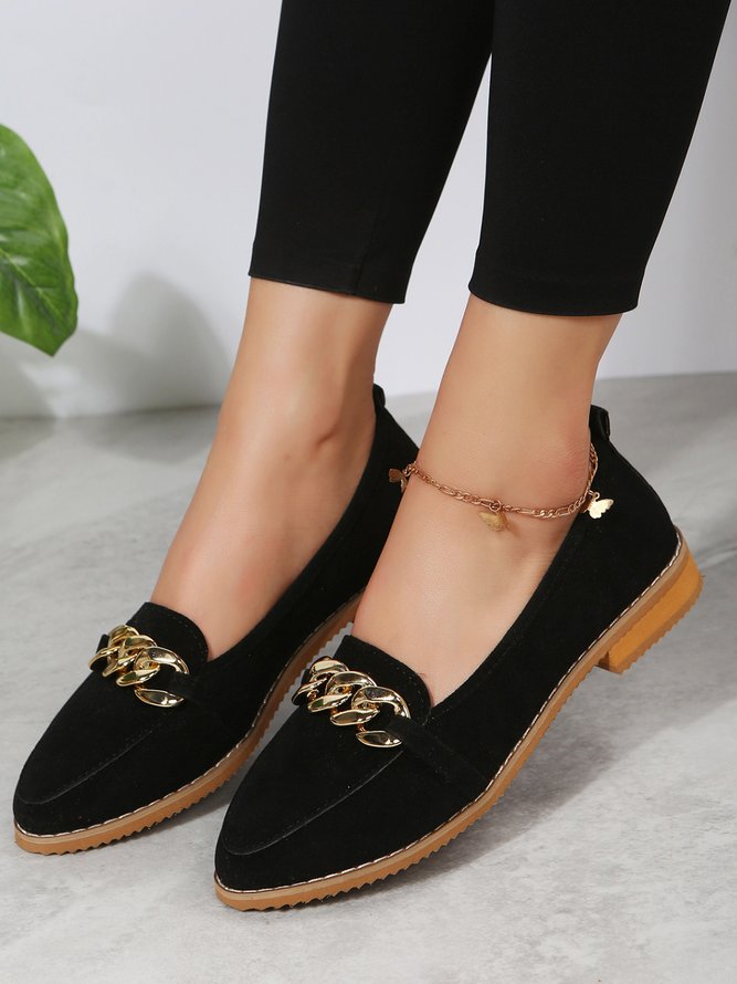 Metal Chain Decor Low Heel Loafers