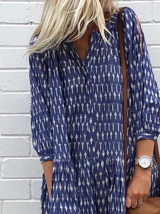 Loose Abstract Graphic Casual V Neck Dress