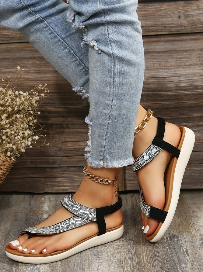 Rhinestone Decor Comfy Sole Slip On Strappy Sandals