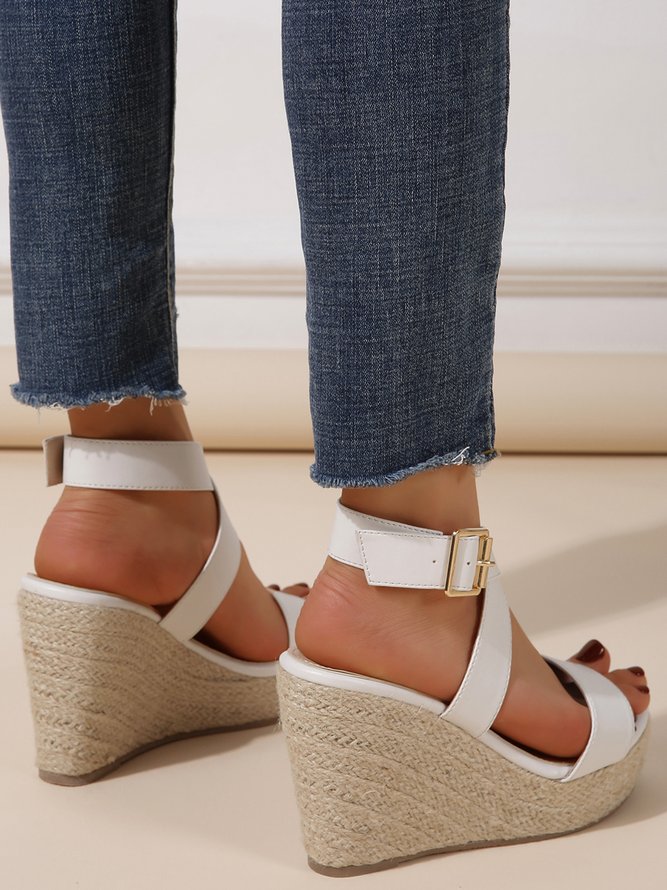 Thick Strap Cross Resort Straw Sole Wedge Sandals