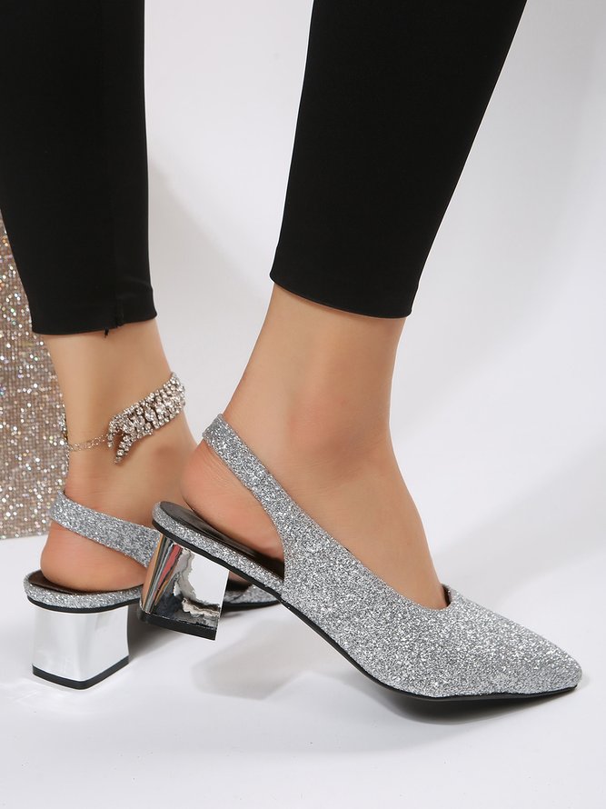 Party Glitter Chunky Heel Slingback Shoes