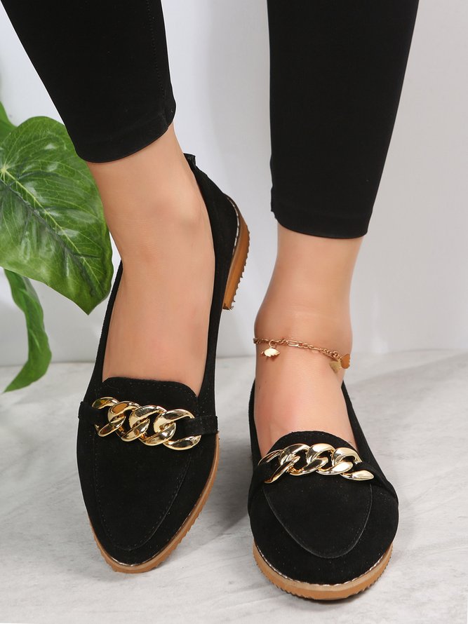 Metal Chain Decor Low Heel Loafers