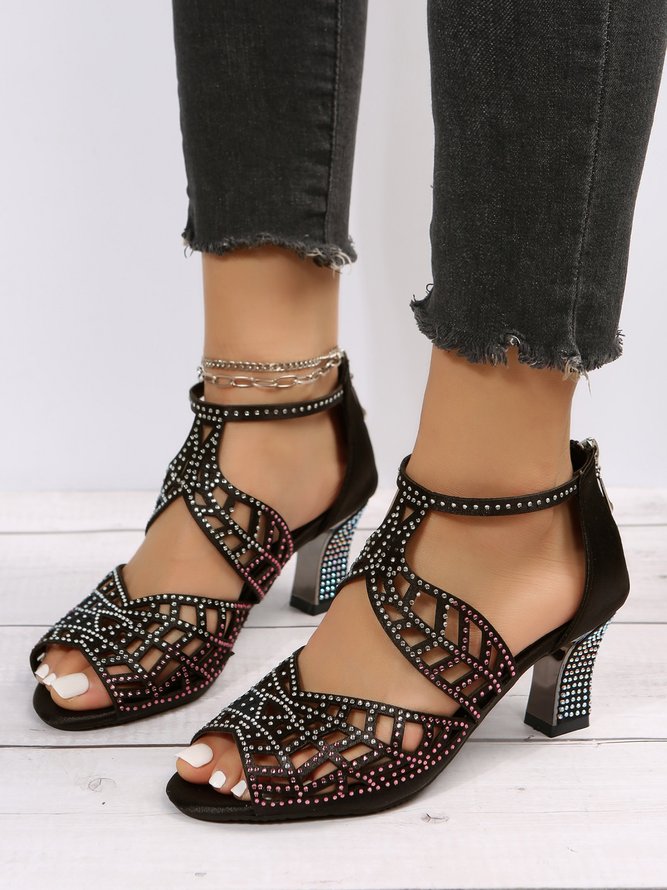 Black Rhinestone Cutout Horseshoe Sandals