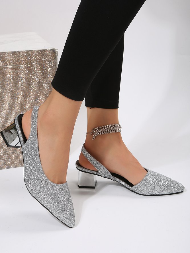 Party Glitter Chunky Heel Slingback Shoes
