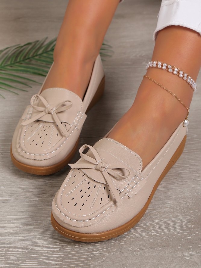 Breathable Hollow out Bow Decor Vintage Loafers