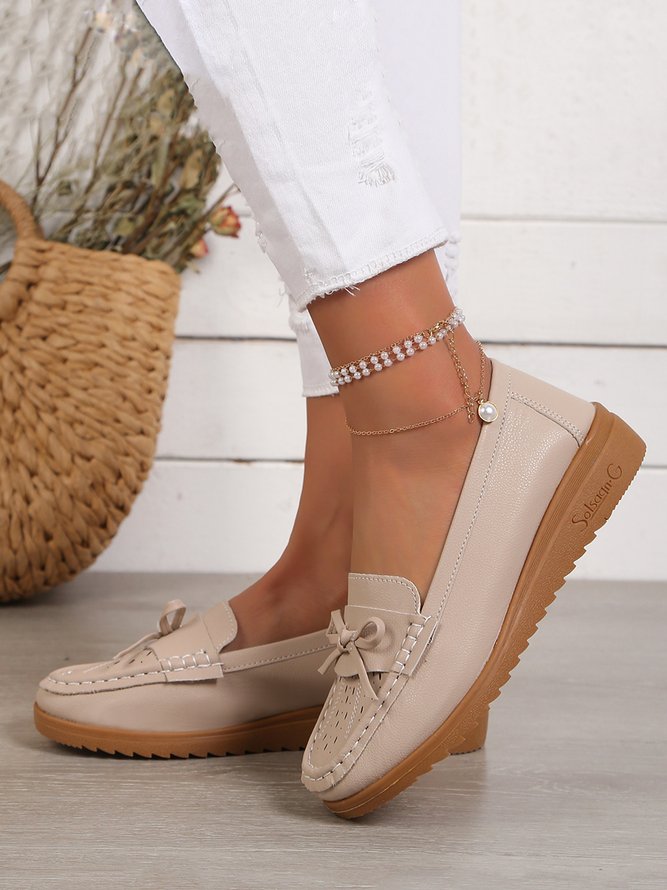 Breathable Hollow out Bow Decor Vintage Loafers