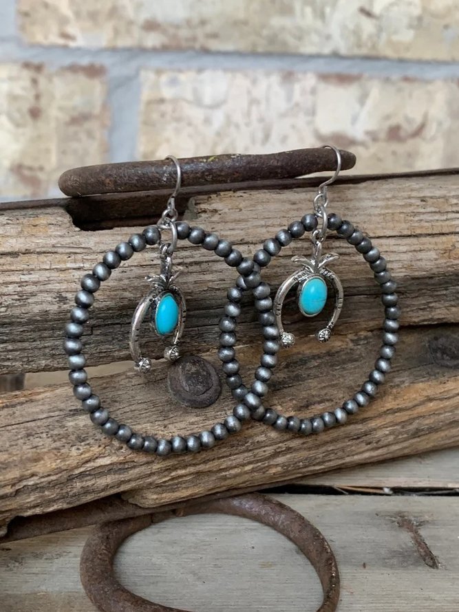 Ethnic Vintage Turquoise Metal Dangle Earrings
