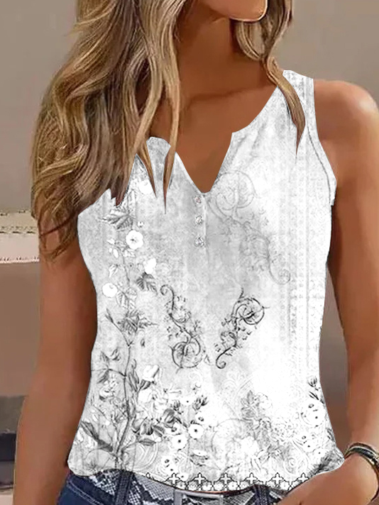 Casual Printing Ethnic Floral Tank Top